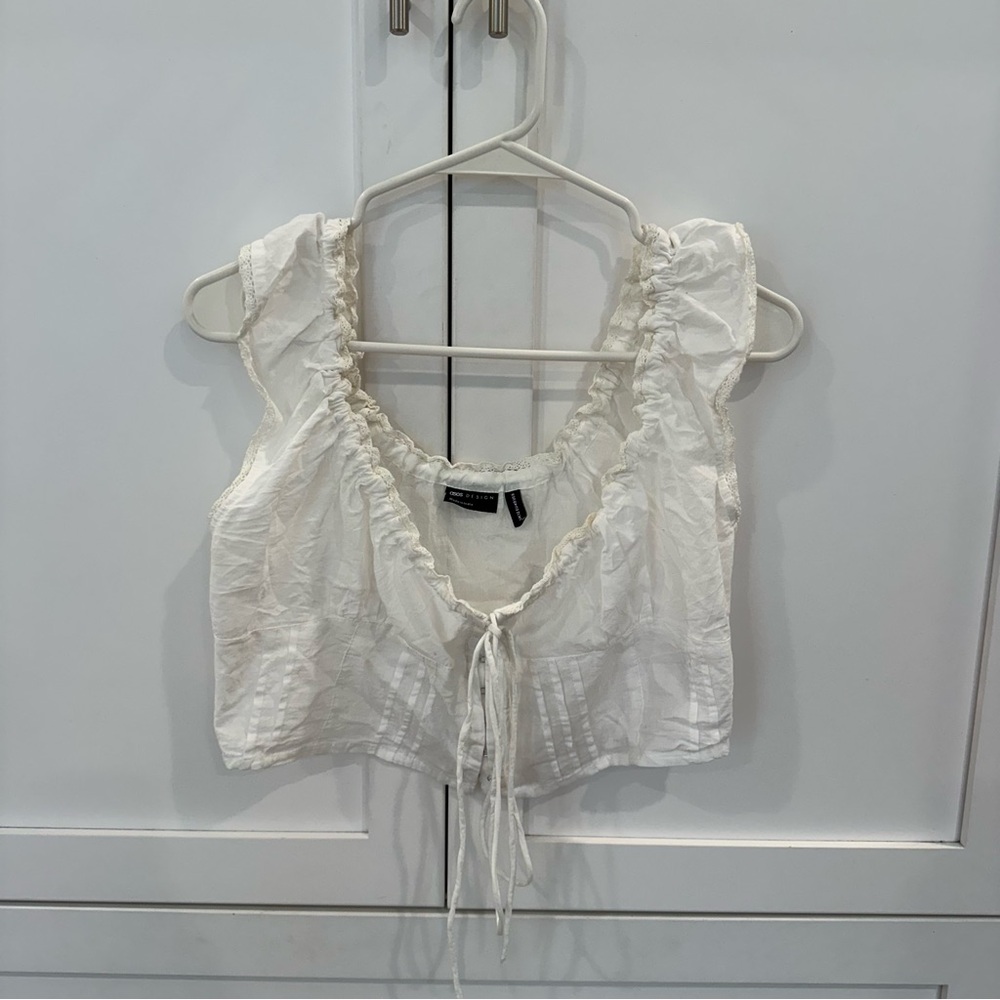 ASOS Cream Ruched Tie Front Blouse